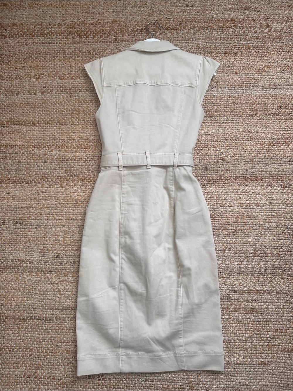 PAIGE Beige denim Sleeveless Button-Front Utility Dress with Tie Waist - Picture 5 of 5